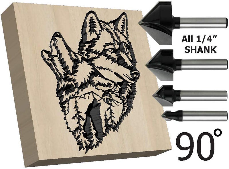ALIGN CARBIDE أداة قطع الفرازة بزاوية 90 درجة من الكربيد، 4 قطع، عمود 1/4 بوصة، مزودة بطرف كربيدي، أداة نقش CNC، أداة قطع حواف النجارة، سلسلة برو من أدوات التوجيه CNC. - Image 3